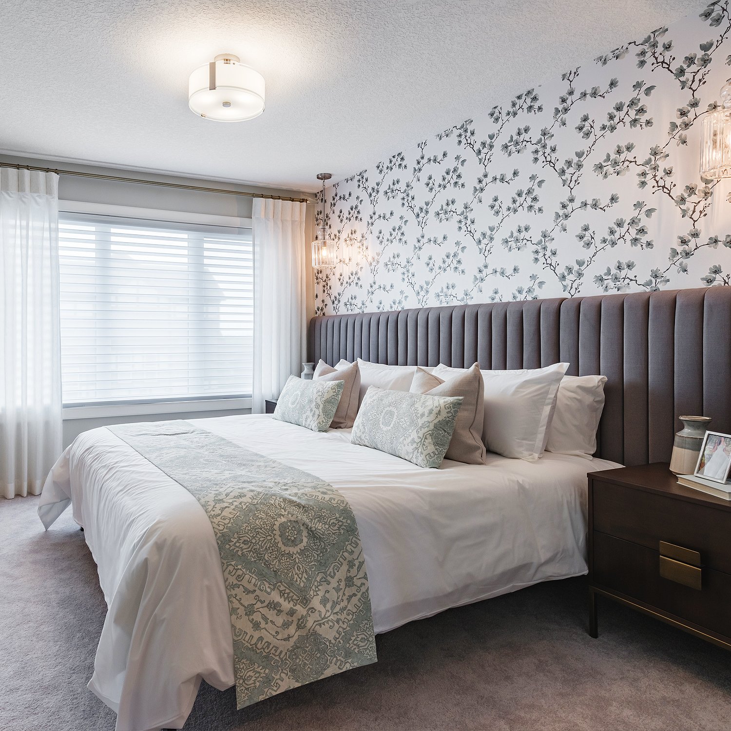 Calypso master bedroom feature wallpaper interior design